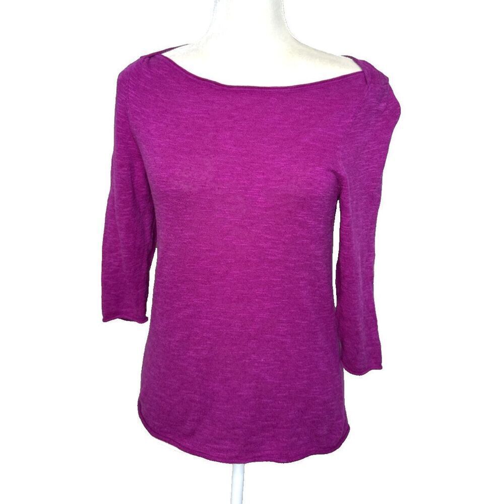 Eileen Fisher Size PM Organic Linen Cotton Boat Neck Top Shirt Fushia Pink M